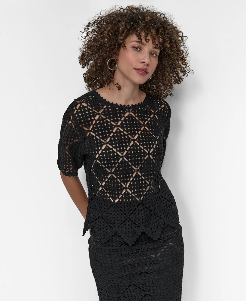 Dkny Women's Crocheted Short-Sleeve Sweater