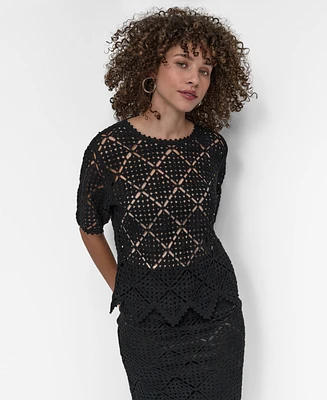 Dkny Women's Crocheted Short-Sleeve Sweater