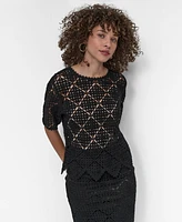 Dkny Women's Crocheted Short-Sleeve Sweater