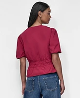 Dkny Women's V-Neck Puff-Sleeve Peplum Top