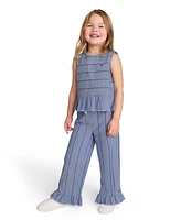Tommy Hilfiger Toddler and Little Girls 2-Piece Yarn-Dyed Woven Ruffled Pants Set