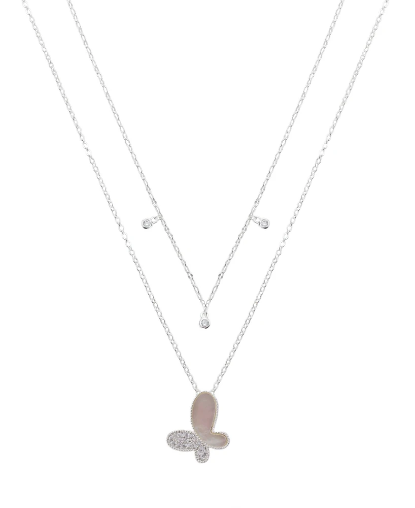 Unwritten Cubic Zirconia and Mother of Pearl Butterfly Layered Necklace Set
