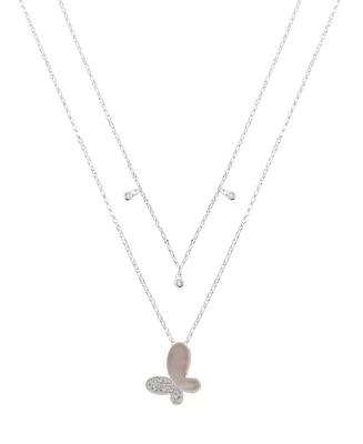Unwritten Cubic Zirconia and Mother of Pearl Butterfly Layered Necklace Set