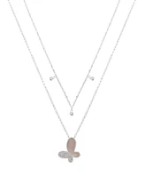 Unwritten Cubic Zirconia and Mother of Pearl Butterfly Layered Necklace Set