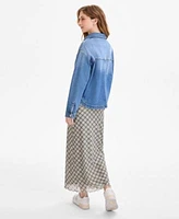 Celebrity Pink Juniors Oversized Denim Shirt Jacket Hippie Rose Juniors Scoop Neck Cap Sleeve T Shirt Plaid Maxi Skirt