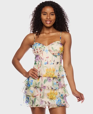Alex & Sophia Juniors' Floral-Print Corset Mini Dress