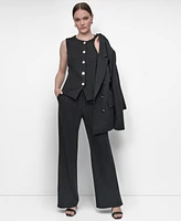Dkny Women's Striped Crewneck Button-Front Vest