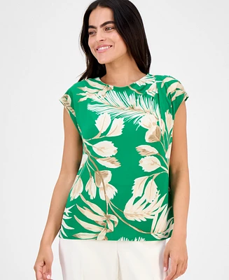 Anne Klein Petite Printed Extended-Shoulder Asymmetric Top
