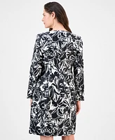 Le Suit Petite Floral-Print Jewel-Neck Jacket Topper & Empire Seamed Dress