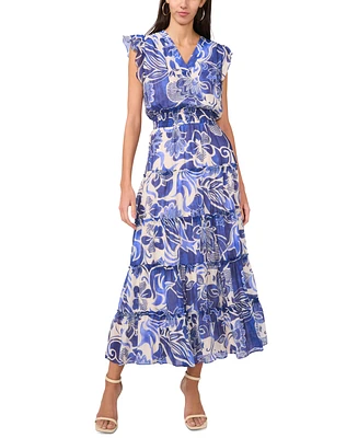 Msk Women's Flutter-Sleeve Smocked-Waist Maxi Dress