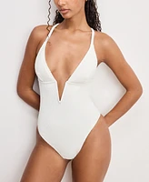 Good American Women's Always Fits Deep V-Neck Underwire One-Piece Swimsuit