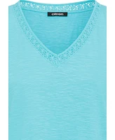 Olsen Women's Embroidered Neck T-Shirt