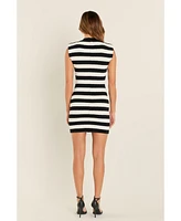endless rose Women's Mock Neck Striped Mini Dress