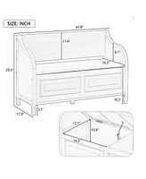 Solid Wood Entryway Storage Bench with Safety Hinge and Removable Cushion Seat Traditional Design for Bedroom Living Room-The Pop Home