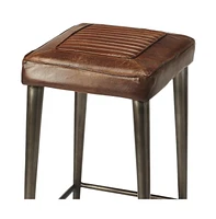 Industrial Backless Counter Height Chair with Wood Seat and Iron Frame