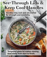 Cook N Home Stay Cool Handle Pattern 12-Piece Nonstick Cookware Set, Marble Red
