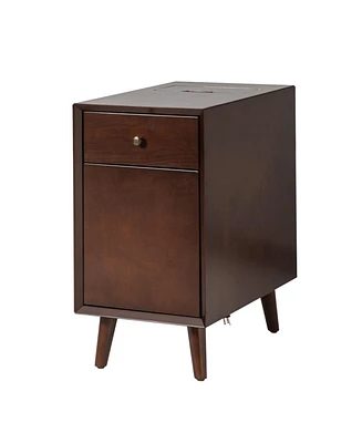 Mid-century Modern Mitch End Table with Storage and Built-In Outlets