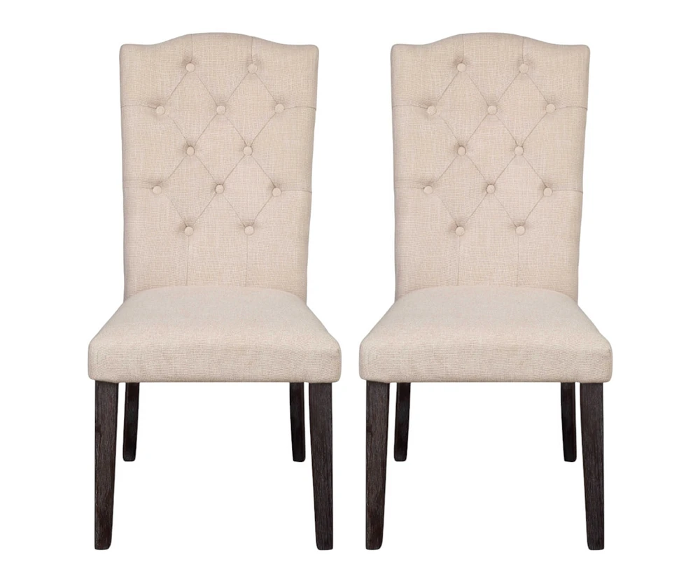 Set of Two Tufted Linen Upholstered Side Chairs for Modern Dining Spaces