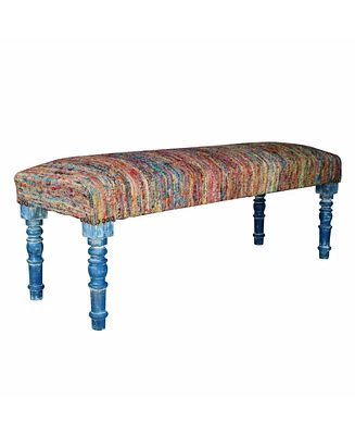Rainbow Stripe Upholstered Bench with Legs for Living Room or Entryway