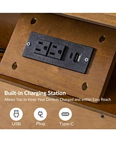 Loreno Mid-Century Modern 3-Drawer Dresser with Built-in Charging and Solid Wood