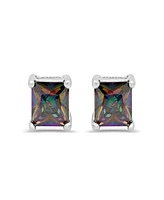 Steeltime Women's Rainbow Simulated Diamonds Princess Cut Stud Earrings