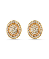 Steeltime Women's Brass Simulated Diamonds Round Stud Earrings