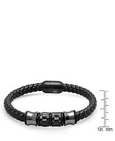Steeltime Men's Black Braided Leather and Black Ip Stainless Steel Bracelet