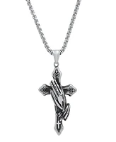 Steeltime Men's Stainless-Steel Prayer Hand and Cross Pendant Necklace