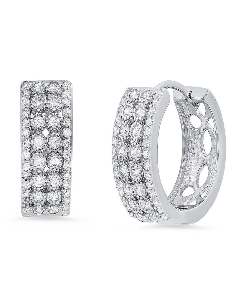 Steeltime Women's Sterling Silver and Multi-Row Simulated Diamonds Round Huggie Earrings