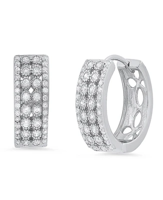 Steeltime Women's Sterling Silver and Multi-Row Simulated Diamonds Round Huggie Earrings