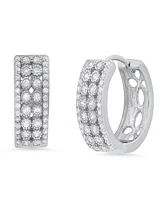 Steeltime Women's Sterling Silver and Multi-Row Simulated Diamonds Round Huggie Earrings