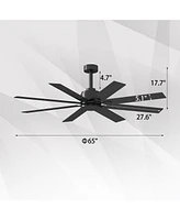 65 inch ceiling fan without light, can be used both indoors and outdoors, with remote control, reversible Dc motor, no noise, suitable for bedroom, li