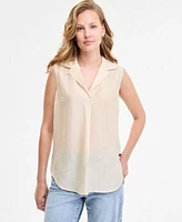 Nautica Jeans Womens Dobby Sleeveless Popover Top Belted Cropped Straight Leg Denim Jeans