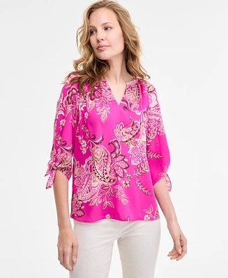 Jones New York Women's Paisley-Print Tie-Sleeve Blouse