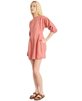Luxely Women's Linen Elbow-Length Mini Dress