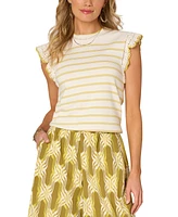 Democracy Women's Striped Crochet Flutter-Sleeve Sweater