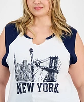 Rebellious One Trendy Plus Cotton New York Graphic Top
