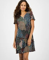 Connected Petite Printed Asymmetric Tiered V-Neck Dress