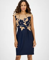 Connected Petite Two-Tone Cut-Out Belted Sheath Dress