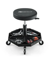 Heavy-Duty Adjustable Height Rolling Stool with Tool Tray Storage 330 Lbs Capacity