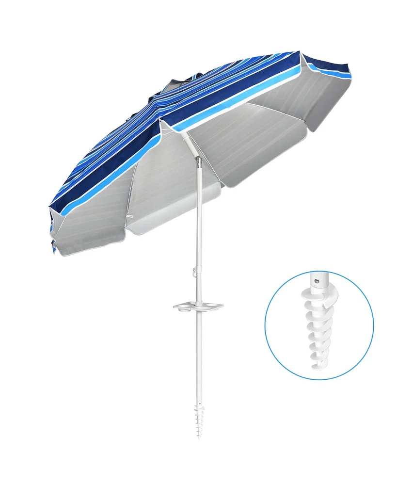 Gymax 7.2ft Beach Umbrella Outdoor Patio Garden w/ Carrying Bag Sand Anchor