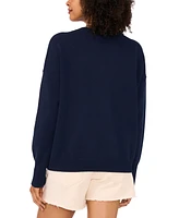 Vince Camuto Women's Cotton Crab Crewneck Relaxed Sweater