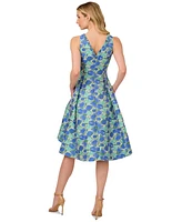 Adrianna Papell Women's Printed Jacquard Sleeveless Fit & Flare Dress