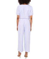 Sam & Jess Women's Striped Bow-Front V-Neck Puff-Sleeve Top