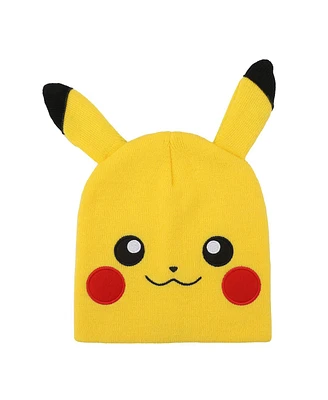 Pokemon Men's Pokemon Pikachu Face Yellow Cuffless Beanie