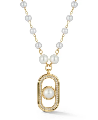 Rachel Zoe Gold Plated Pearl Tag Necklace