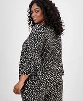 Kasper Plus Printed Bell-Sleeve Blouse