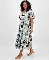 Kasper Plus Textured Printed Midi Dress