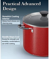 Cook N Home Professional 10.5-qt Nonstick Deep Cooking Pot Stockpot with Glass Lid, Marble Red