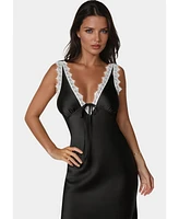 Bebe Women's Lace Detail Satin Slip Dress